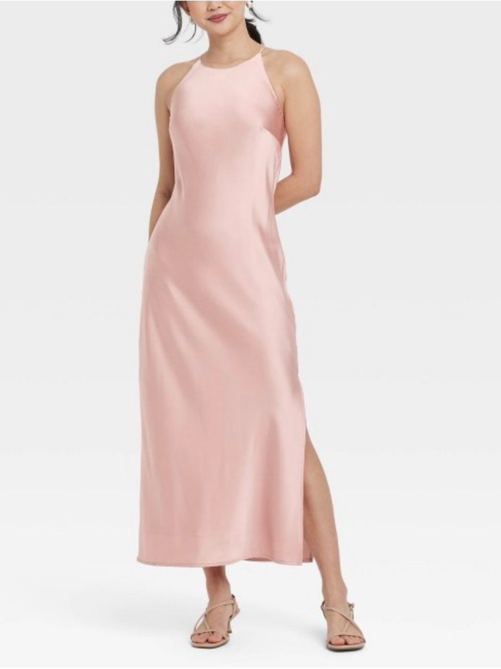 Satin Halter Maxi Dress in light Pink